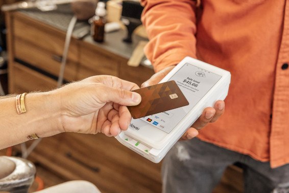 Customer paying on a Clover Flex